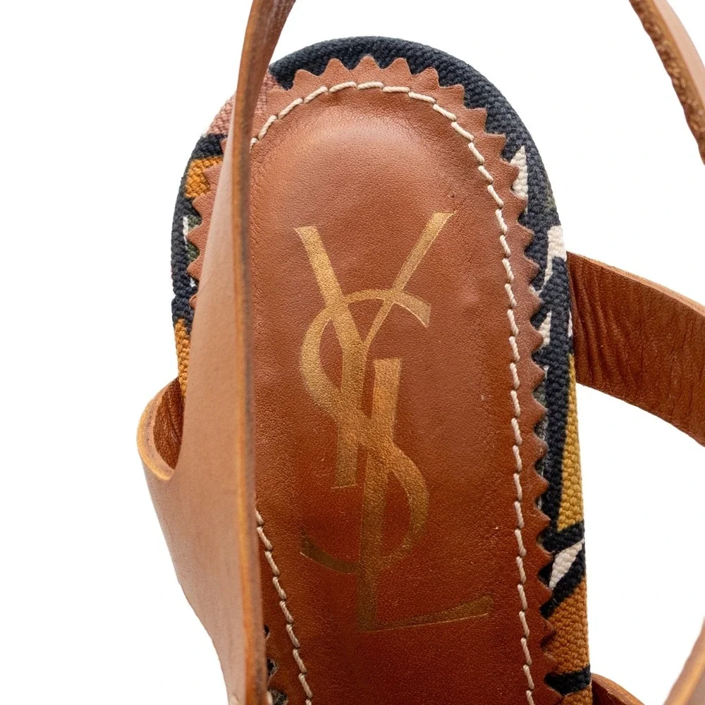 Yves Saint Laurent YSL Brown Leather Lace-Up‎ Sandal Heels Size EU 38.5 US 8.5